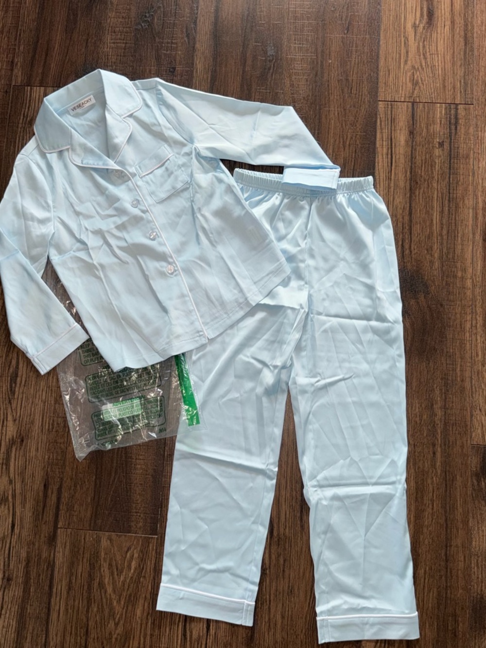 Light Blue Pajama Set - Classic Button-Up Top & Pants silky girls 7/8 new